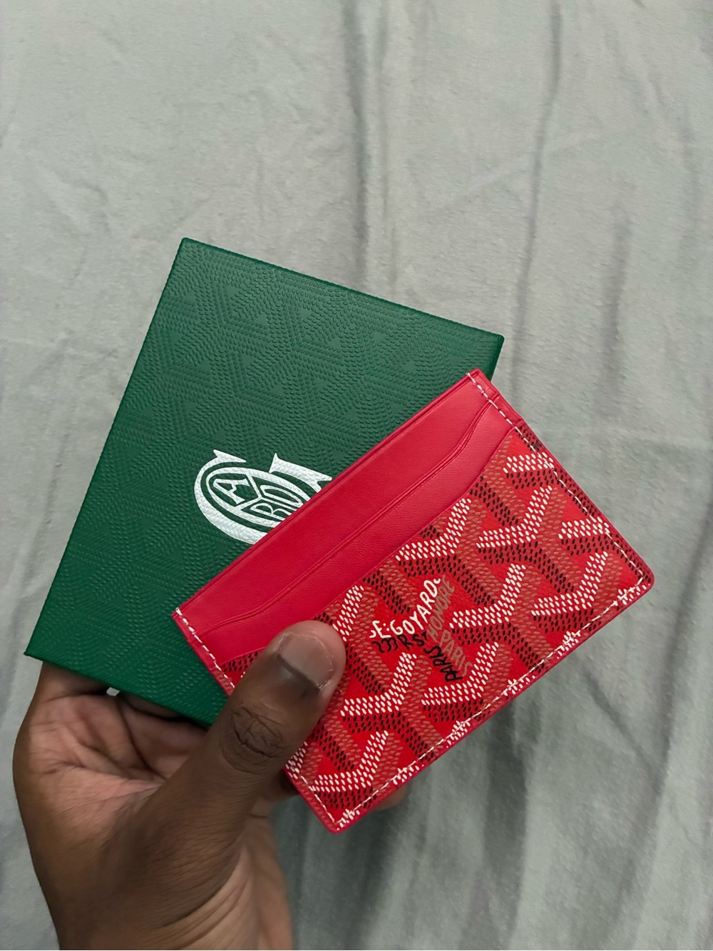 Goyard Red Signature Card Holder with Contrasting Stitch